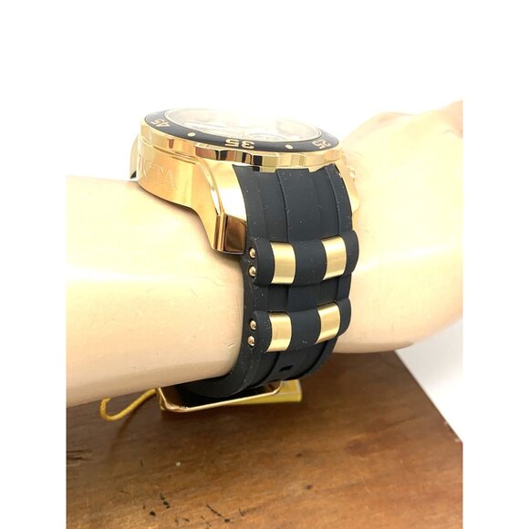 Invicta Men's Watch 6981 Pro Diver Black Dial Gold Tone Chronograph Black Rubber - Picture 13 of 15